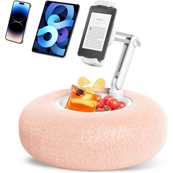 Kudde Stativhållare för Kindle Tablet iPad med Snacks Skål, Sängkudde Stativhållare för Läsning i Sängen för 4.7\"-11\" Kindle, Tablet, iPad, iPhone pink