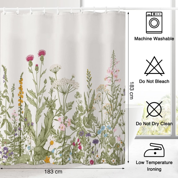 Wildflower Botanisk Bruseforhæng til Badeværelsesindretning 183x183cm