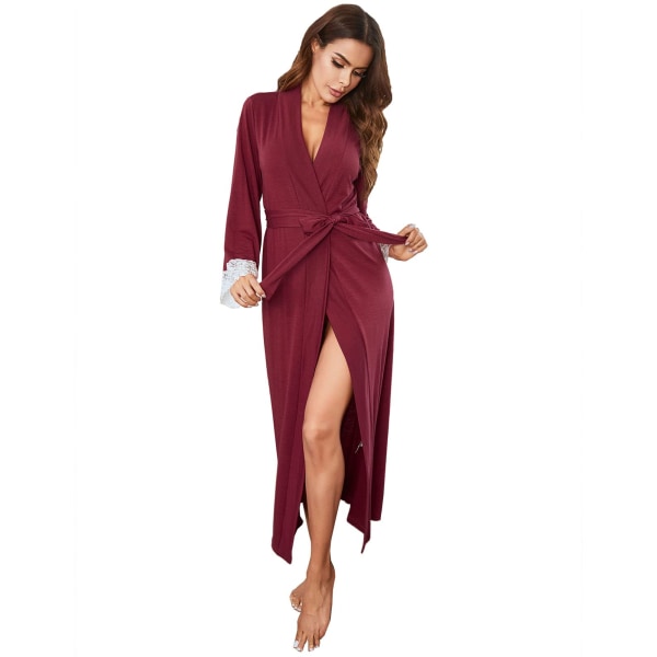Kimonokåbe til kvinder Fuld længde badekåbe Letvægts blød strik nattøj Dame  Loungewear,Rød S 3095 | Fyndiq