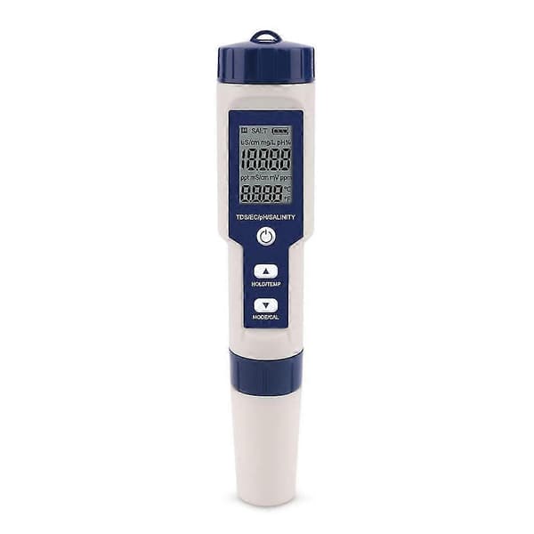 5 i 1 Digital PH Tester Måler Nøyaktighet Vann Ph Salinitet Tds Ec Temperatur
