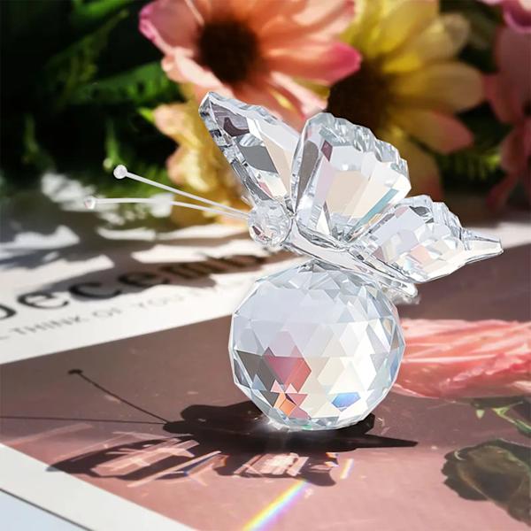 Krystal sommerfugl, krystalglas sommerfugl med kuglebase, ornament kunstglas dekorativ til hjemmet indretning statue dyr glas sommerfugl indretning (klar)