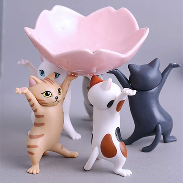 Dansende katte penneholder, katteelsker gaver, kreative kiste dansere til skrivebord eller hjem dekoration ornamenter lille genstand opbevaring søde arbejdende katte 5PCS