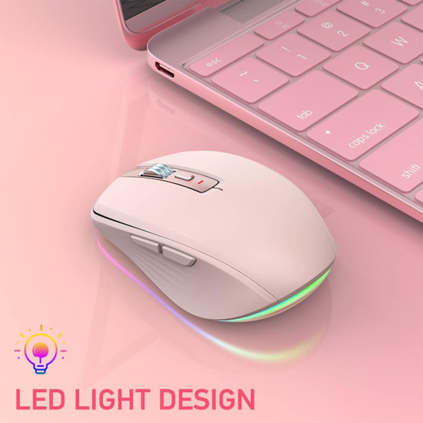 2.4G+BT5.1 Trådlös mus för datorspel Ergonomisk design 4-växlad justerbar DPI Inbyggt uppladdningsbart batteri för bärbar dator pink