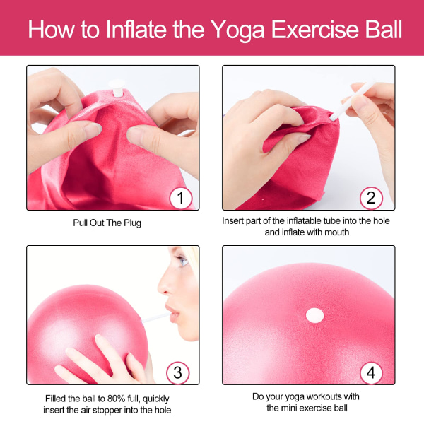 Liten treningsball, 9 tommers mini yogaballer med oppblåsbar sugerør