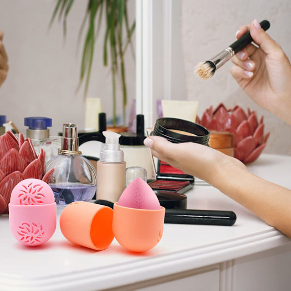 2 stk. Makeup Svamp Rejsetaske Silikone Makeup Svamp Holder