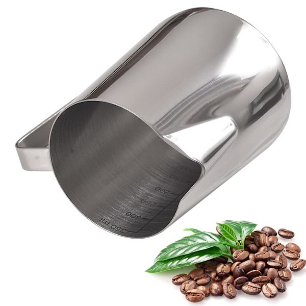 Espressomjölkkanna 12 OZ / 350 ml, Rostfri mjölkskummare med måttskala 350ml