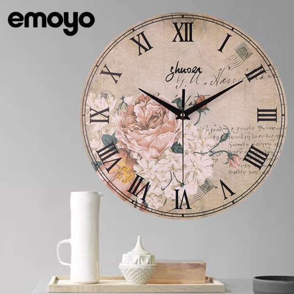 Glas Blomster Væg Ur - Lydløs Uden Tikkende Væg Ure Vintage Romertal Glas Dekorativ Rund Væg Ur 12 Tommer Frameless