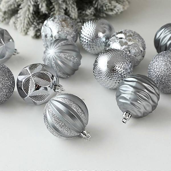 12 stk. Julekule Juletre Anheng Dekor Shatterproof Julepynt Sett silver