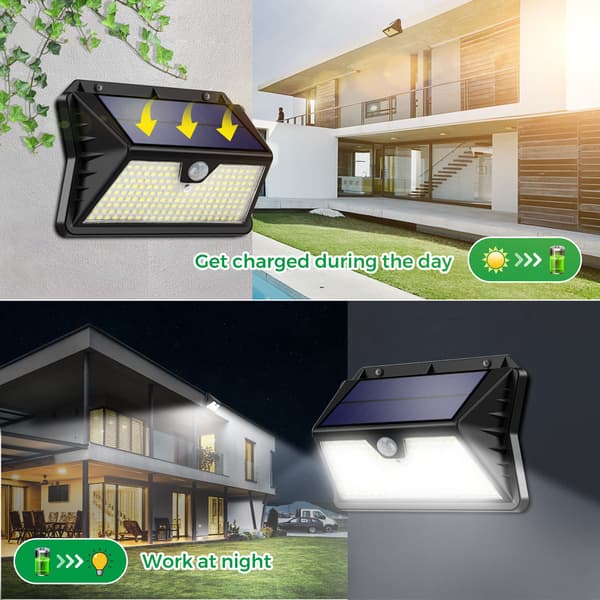Udendørs solcellelamper, 3 tilstande Floodlight med sensor, 185 LED Spotlight, IP65 Udendørs vægbelysning til have, garage (6-pak)