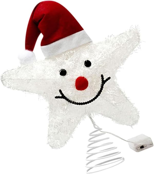 Juletretopper Stjerne med Ansikt og Julehatt LED-belyst Topp til Juletre