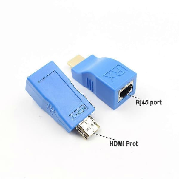 2 stk. 1080p HDMI-forlænger til RJ45 over Cat 5e/6 netværks-LAN Ethernet-adapter blå