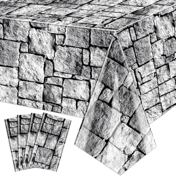 4 stk. brostensduge, rektangulær murstensdug, stenprintet borddug, stenvægsbaggrund, 130x270 cm
