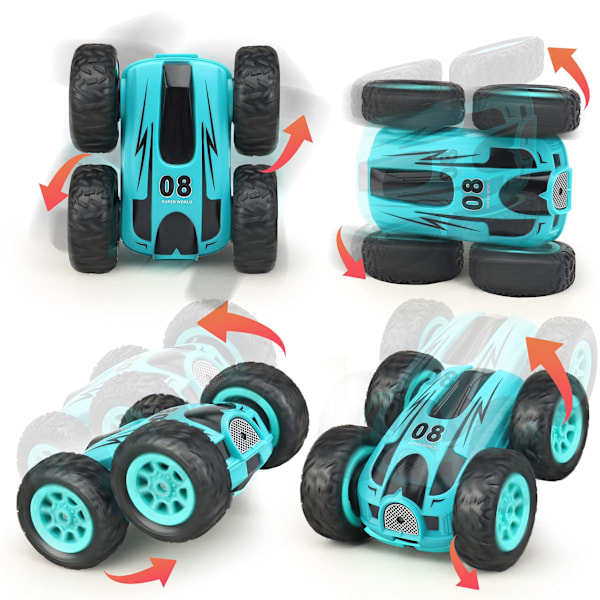 Mini-tempputyö RC-autolelu, 4WD 2,4 GHz:n kauko-ohjattava auto, kaksipuoliset pyörivät ajoneuvot, lasten lelu pojille ja tytöille, syntymäpäivä ilman akkua (vihreä) blue