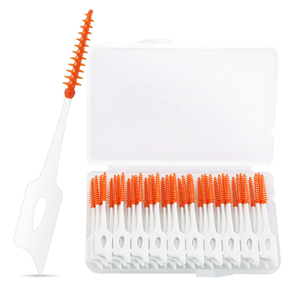 200 Pieces Interdental Brushes Orange with Storage Case