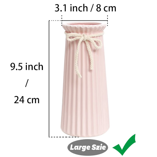 Rosa Keramiske Riflet Vas til Minimalistisk Moderne Hjemmeindretning, Dekorative Blomster Vase til Bryllup Middagsbord Kontor Soveværelse - 9,5 Tommer / 25 CM