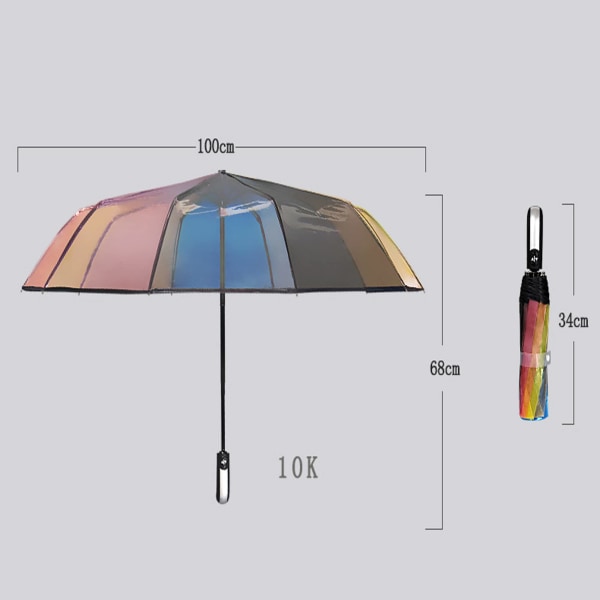 Vindtät regnbågskompakt paraply, regnbågsfärg 10 ribbor (vit)