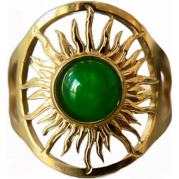 Grön Ring Guld North Star Ring 18kt Boho Ring Healing Kristallgrön Agat Ring Zodiac Ring för kvinnor Wiccan Smycken Real Gemstone Ring, , Agat
