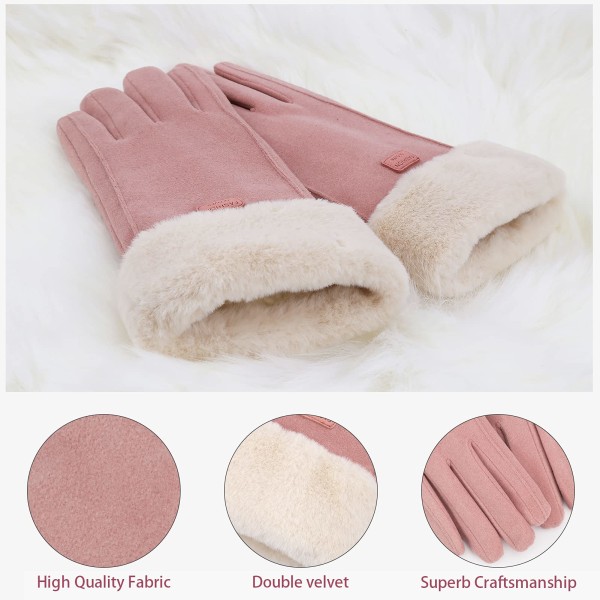 Dame vinter varme touchscreen hansker med fleece foret strikkede vinterhansker for kaldt vær pink