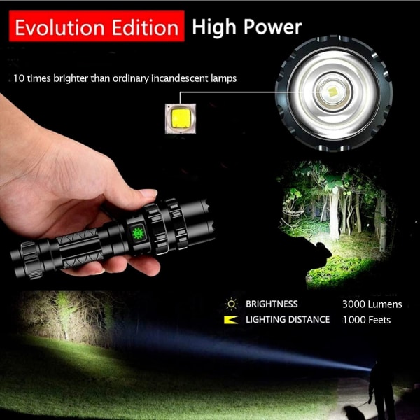 Superlysende LED-lommelygter, 3000 lumen genopladelig lommelygte, 5 tilstande