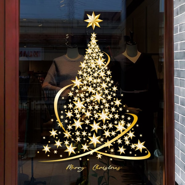 Kultaiset joulukuusen ikkunan kiinnitystarrat lasille, tee-se-itse staattinen seinä-ikkuna-ovi seinämaalaus vitriinin tarra (1 pakkaus)
