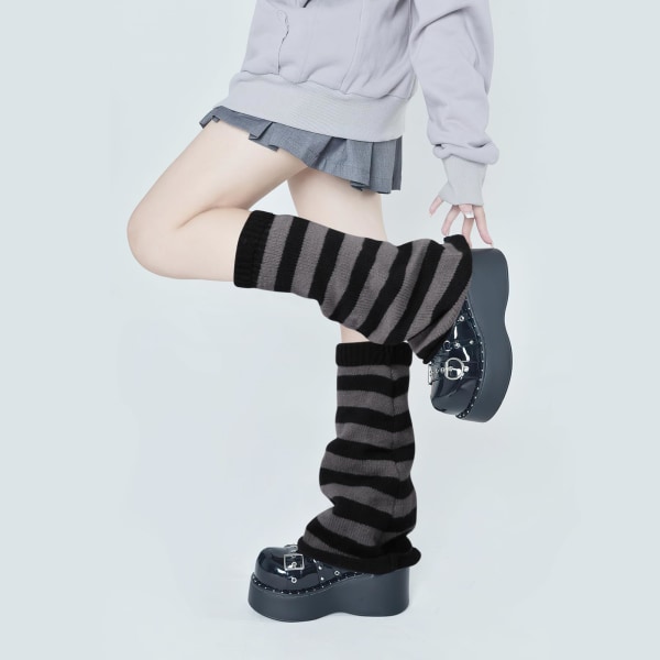2 paria pitkien jalkojen lämmittimet, neulotut talven thermal Punk Knee High Sukkahousut Saappaat Mansetinlämmitin naisille, tytöille (45 cm)