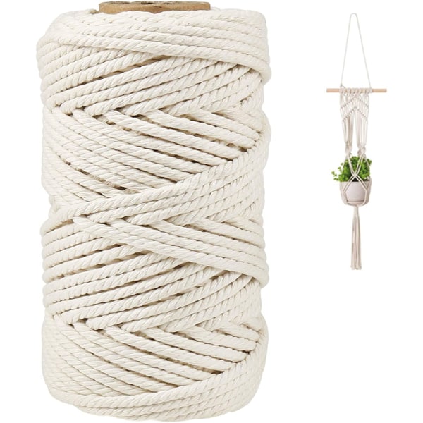 5mm Makrame-snøre, 50 meter tykk bomullsmakrame-tau (Beige)