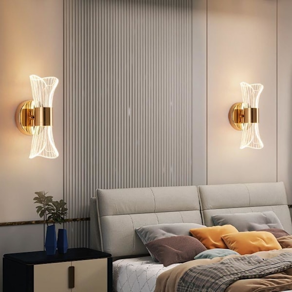 12W Innendørs LED Vegglampe, Dimbar, 3 Fargetemperaturer, Moderne Akryl Metall Gull Vegglampe for Soverom, Kontor, Gang, Trapp.