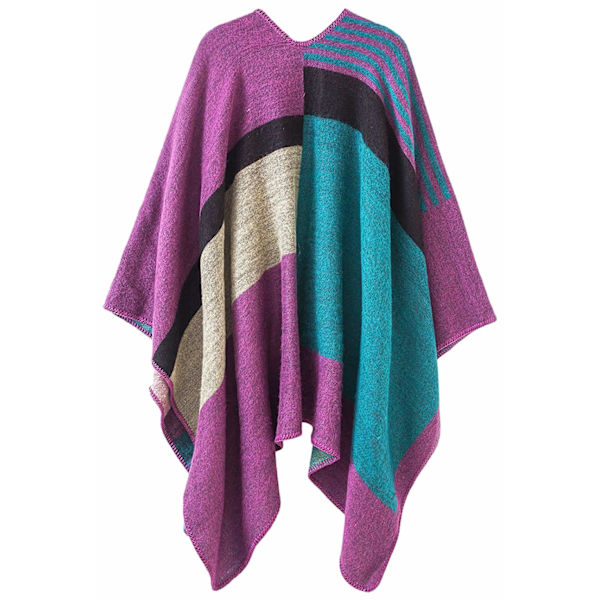 Dame Poncho Strikket Oversized Tæppe Cape Halstørklæde purple