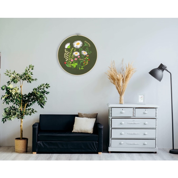 Broderiset for DIY-broderi Startsett for voksne nybegynnere - Stemplet blomstermønster med instruksjoner, tråder og nåler