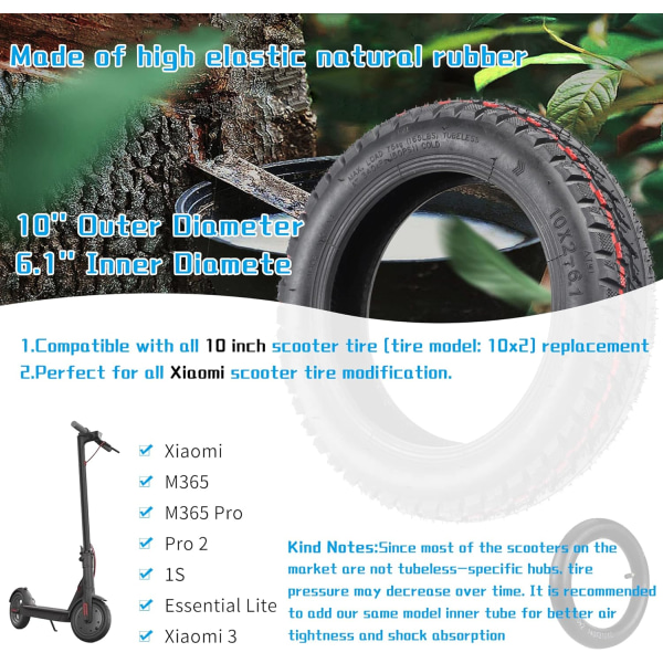 10 x 2-6.1 dekk Tubeless for Xiaomi M365/Pro/Pro2/1S/Lite/3 elektrisk scooter 10 tommers hjul erstatningshjul for scootere