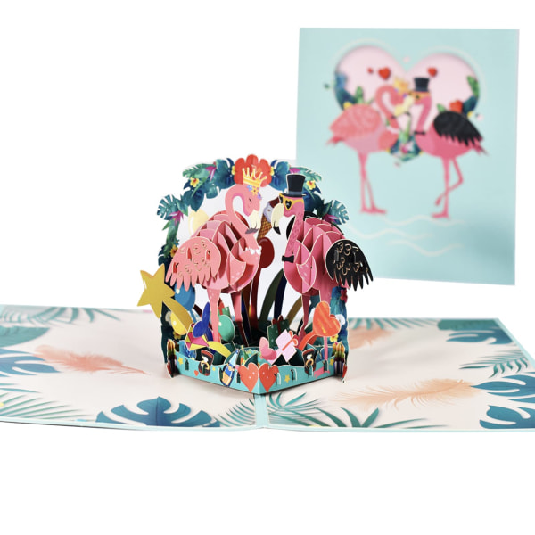 Flamingo 3D Pop Up -kortti, käsintehty Lovebirds Pop-up -tervehdyskortti Ystävänpäivän vuosipäivään Häät Rakkausromantiikka Ajatellen sinua