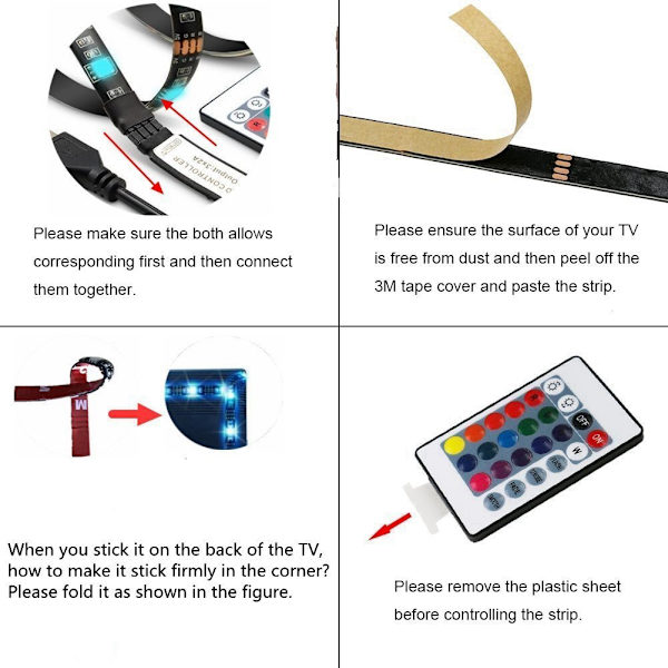 USB LED-remsor, RGB 5050 Ljus, 24-knapps infraröd fjärrkontroll, Säker och berörbar, DIY inomhusdekoration, TV-bakgrundsbelysning (2 m)