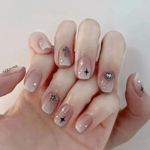 24 kpl Sydän Neliö Tekokynnet,Gradient Nude French  Kynnet