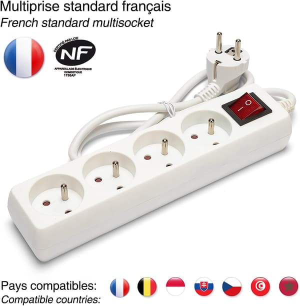Stikdåse 10/16A + Afbryder – 3G1mm2, 4 Stik