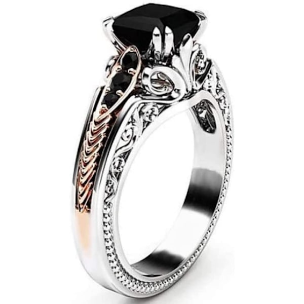 Evig 925 Sterling Silver Svart Turmalin Ring Cocktail Ring Fyrkantig Diamantslipad Ring Dam Retro Diamant Ring Storlek 6 6