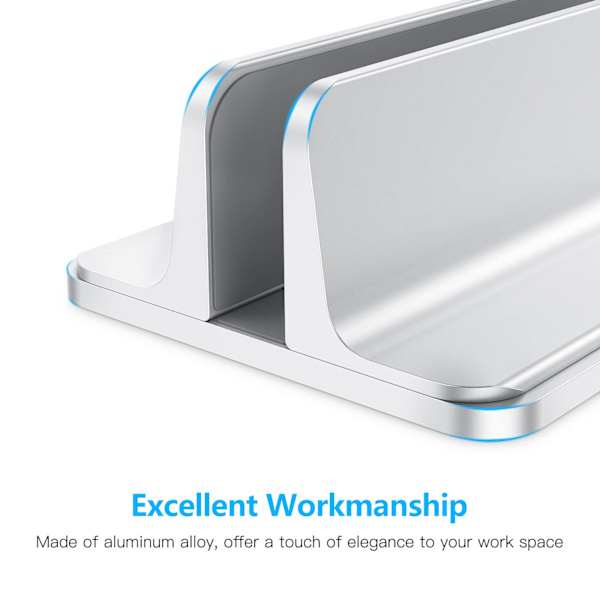 Vertikal bærbar computer stand justerbar, aluminium MacBook stand sølv