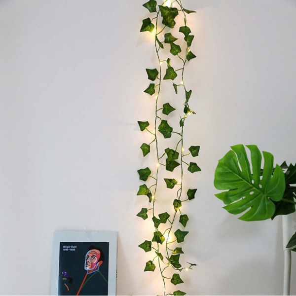 6,5 FT konstgjorda växter med 20 LED Fairy Lights, falska murgrönskransar Vines gröna löv Växter för Halloween Xmas Träd Trädgård Kontor Bröllopsfest