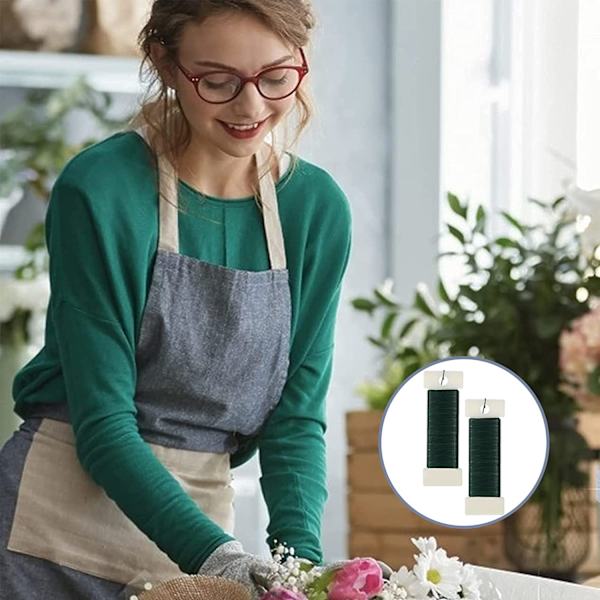 2 ruller grønn blomstertråd for kranslaging, kransstråd
