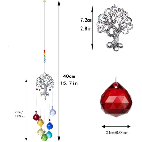 Crystal Suncatcher Chakra Farger Ball Prism, Glass Tree of Life Sun Catcher for Vindu, Hengende Ornament Regnbue Anheng