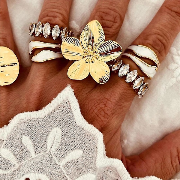 Enkel Blomst Åpen Ring Romantiske Fingerbånd Ring Mote Justerbare Ringer