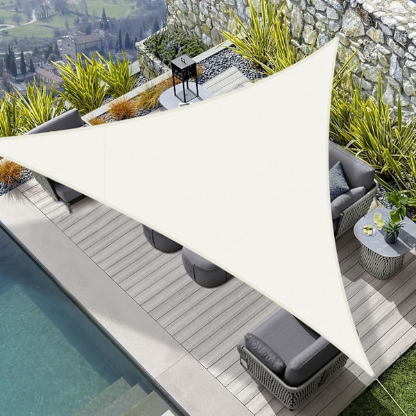 3x3x3m Vandtæt Trekantet Solsejl, UV Beskyttelse PES Stof til Udendørs Have Terrasse Altan, Beige