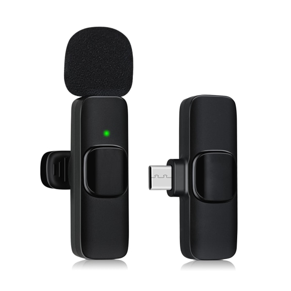 Mikrofon Trådløs Bluetooth Mobiltelefon Minimikrofon til optagelse af videooptagelse YouTubeStreaming/Vlog, Støjreduktion (USB-C med 1 Mic)