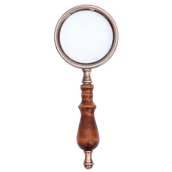 Handhållet förstoringsglas med trähandtag, antik koppar - 10x
