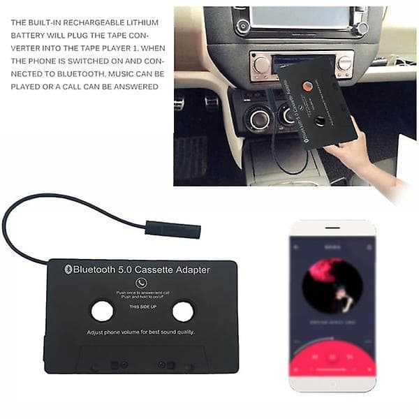 Auton stereot Bluetooth-kasettisoitin Nauhuri Bluetooth 5.0 Kasetti Aux-sovitin Musta