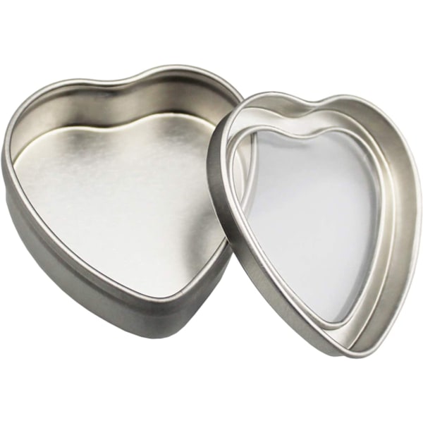 14 st 60 ml tomma hjärtformade silvermetallburkar med genomskinligt fönster