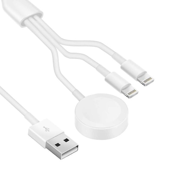 3-i-1-kabel for iPhone, AirPods og Apple Watch-lader, USB-trådløs ladestasjon