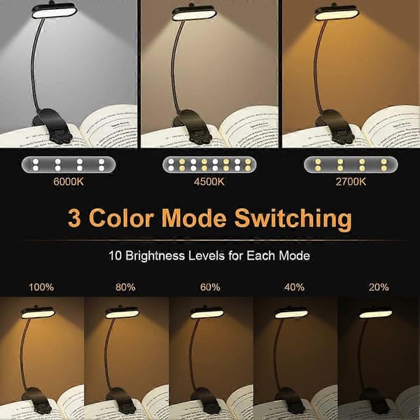 1 stk. LED leselys, oppladbar clip-on leselys