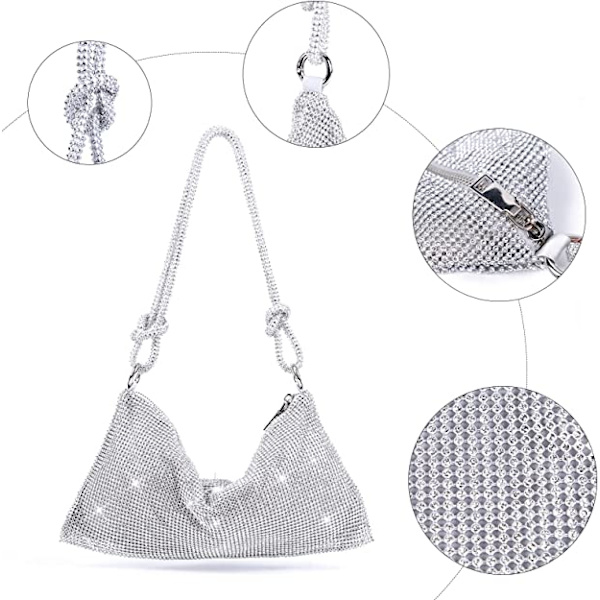 Crossbody-väska för kvinnor, silver clutch-väska, handväska