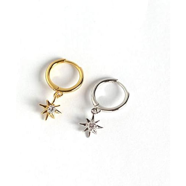 Tiny Cubic Zirconia Starburst/Evil Eye Dangle Hoop Øreringe Sterling Sølv Guld Brusk Helix Hoop Hængslede Sleeper Øreringe med Charms