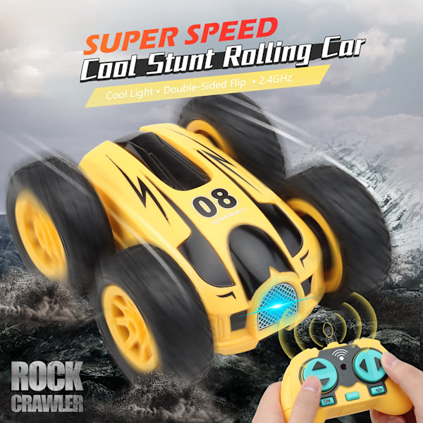 Mini Stunt RC -autot, lelu, 4WD 2,4 GHz:n kauko-ohjattava auto, kaksipuoliset pyörivät ajoneuvot, lasten lelu pojille ja tytöille, syntymäpäivä ilman akkua (keltainen) yellow